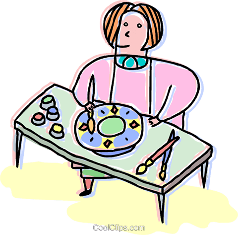 Girl Painting Royalty Free Vector Clip Art Illustration - Girl Painting Royalty Free Vector Clip Art Illustration (480x473)