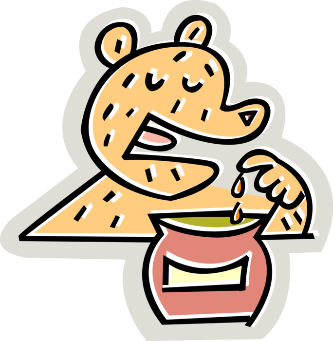 Vector Illustration Of Hungry Bear Eats Sweet Honey - Vector Illustration Of Hungry Bear Eats Sweet Honey (684x700)