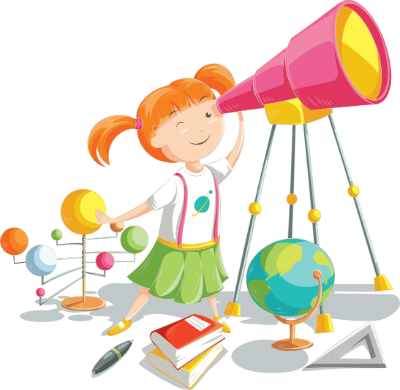 Cartoon Child Playing With Telescope - Cartoon Child Playing With Telescope (400x390)