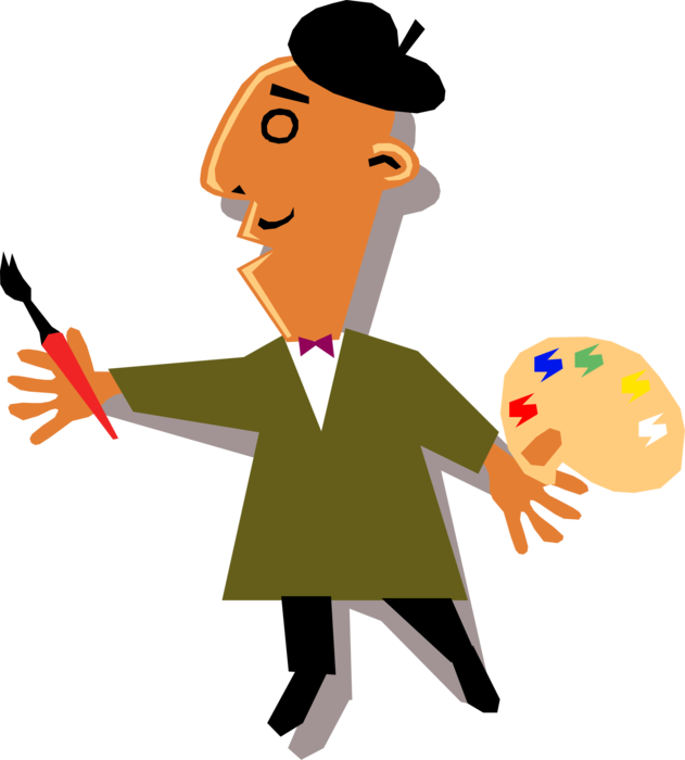 Vector Illustration Of French Painter Artist With Beret - Vector Illustration Of French Painter Artist With Beret (631x700)