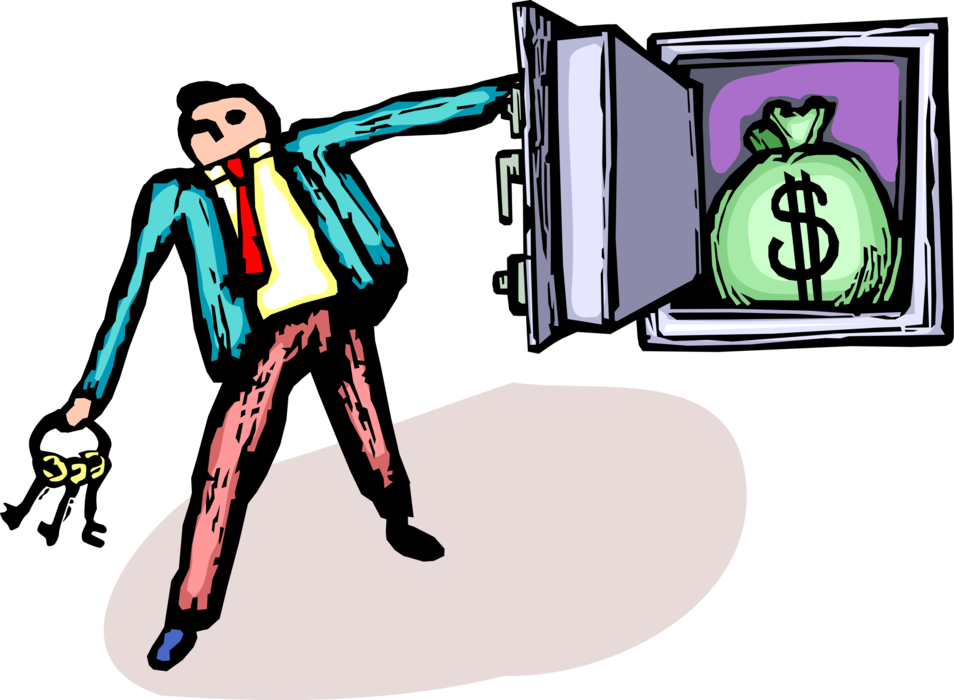 Vector Illustration Of Businessman With Open Bank Vault - Vector Illustration Of Businessman With Open Bank Vault (954x700)