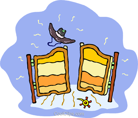 Cowboy Hat With Saloon Doors Royalty Free Vector Clip - Cowboy Hat With Saloon Doors Royalty Free Vector Clip (480x410)