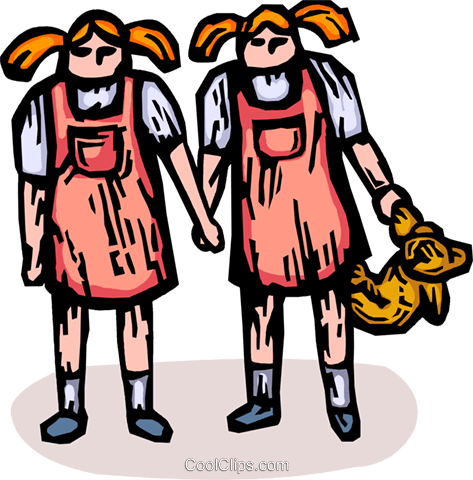Twin Girls Royalty Free Vector Clip Art Illustration - Twin Girls Royalty Free Vector Clip Art Illustration (473x480)