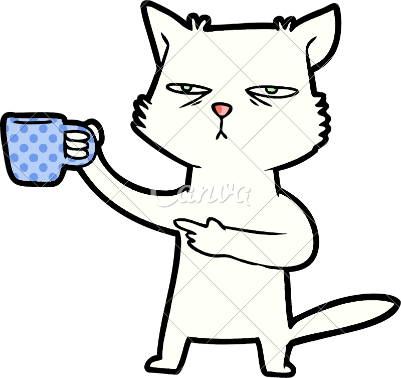 Cartoon Cat Needing A Refill Of Coffee - Cartoon Cat Needing A Refill Of Coffee (800x753)