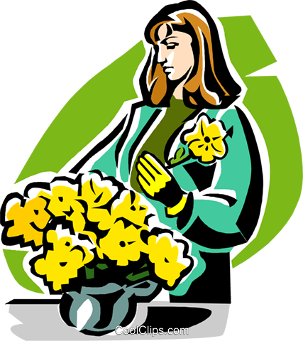 Woman With Pot Of Flowers Royalty Free Vector Clip - Woman With Pot Of Flowers Royalty Free Vector Clip (427x480)