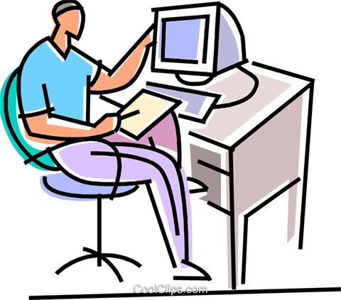 Student Working On His Computer Royalty Free Vector - Student Working On His Computer Royalty Free Vector (480x423)