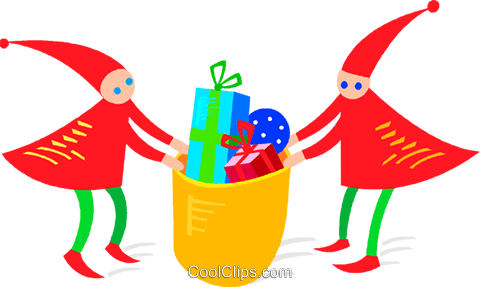 Elves With Christmas Presents Royalty Free Vector Clip - Elves With Christmas Presents Royalty Free Vector Clip (480x287)