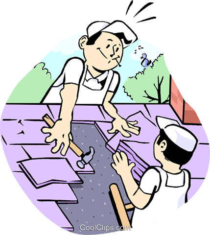 Roofers Laying Shingles Royalty Free Vector Clip Art - Roofers Laying Shingles Royalty Free Vector Clip Art (429x480)