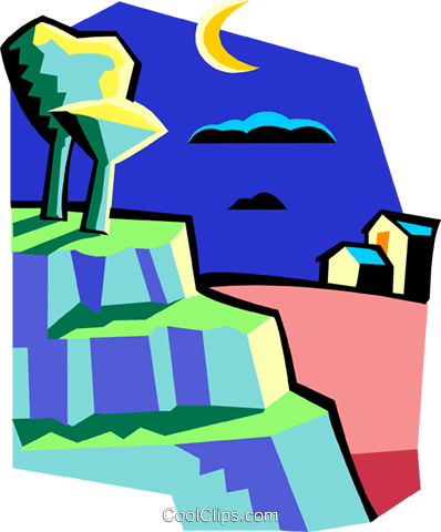 Night Scene Royalty Free Vector Clip Art Illustration - Night Scene Royalty Free Vector Clip Art Illustration (398x480)