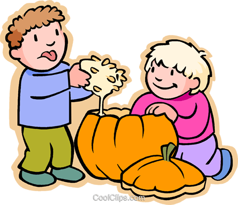 Boys Carving Halloween Pumpkin Royalty Free Vector - Boys Carving Halloween Pumpkin Royalty Free Vector (480x414)