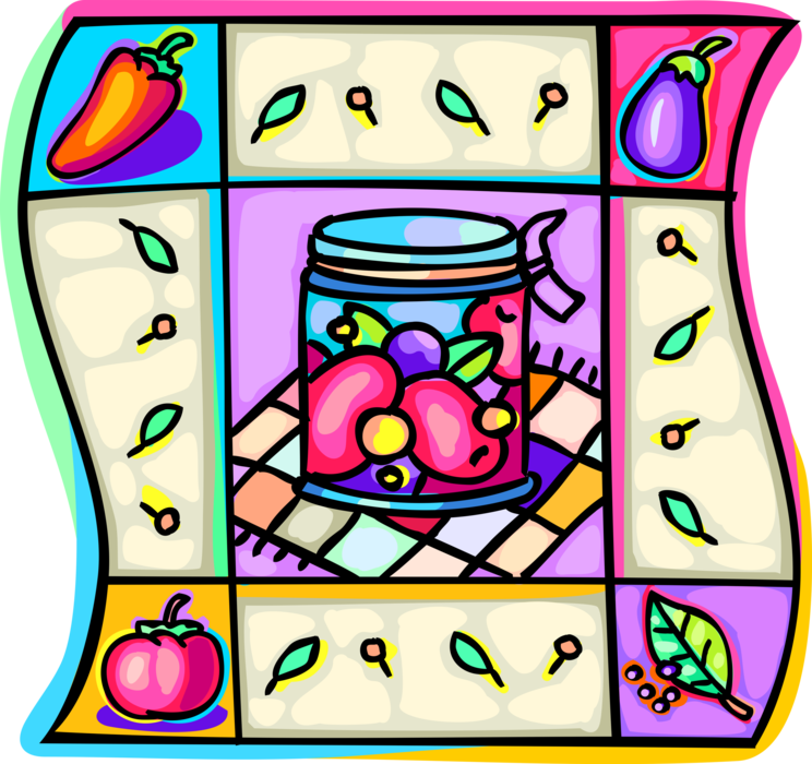 Vector Illustration Of Homemade Pickles, Jam, And Preserves - Vector Illustration Of Homemade Pickles, Jam, And Preserves (744x700)