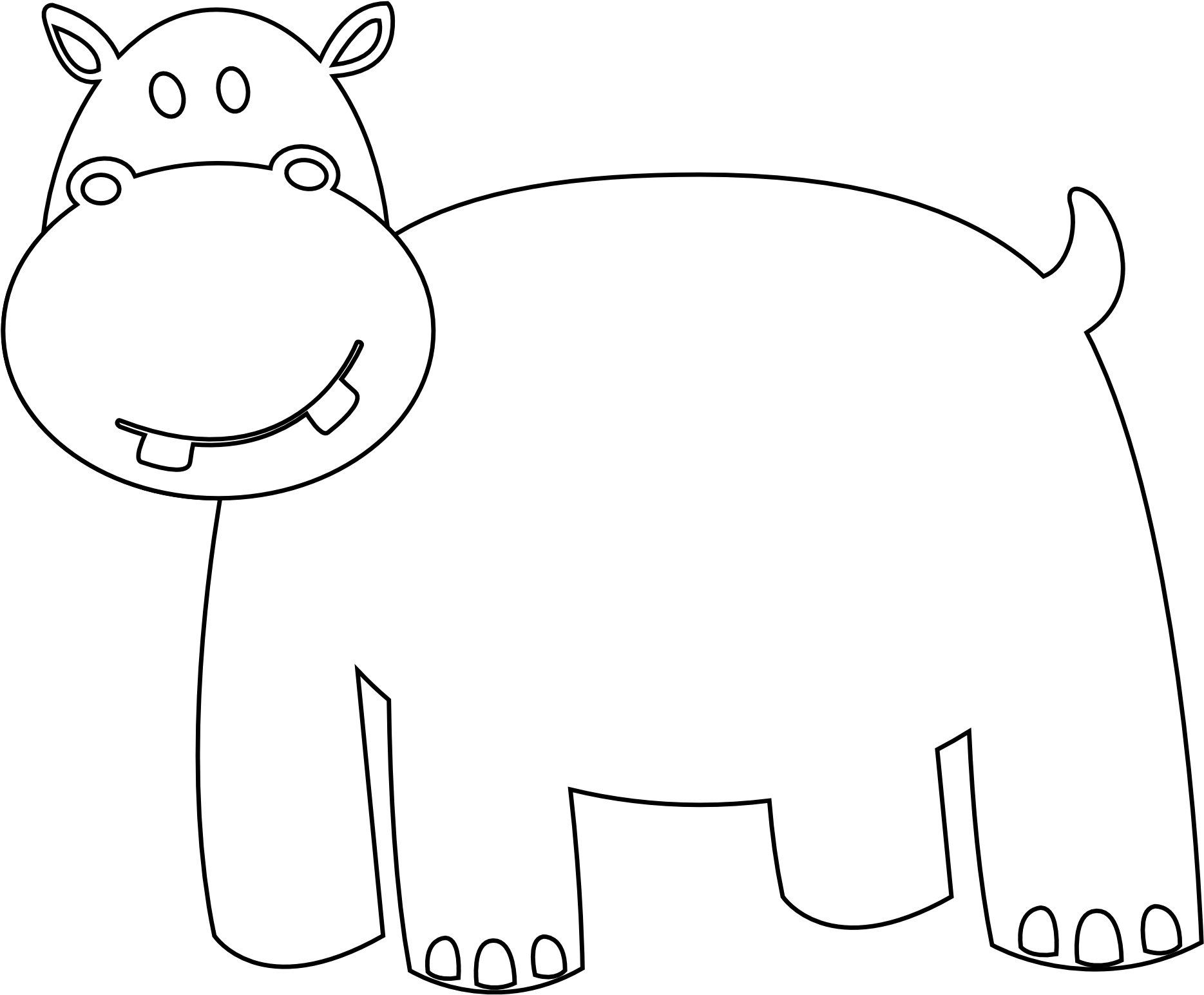 Line Drawing Animals - Black And White Hippo Graphic (1979x1979)
