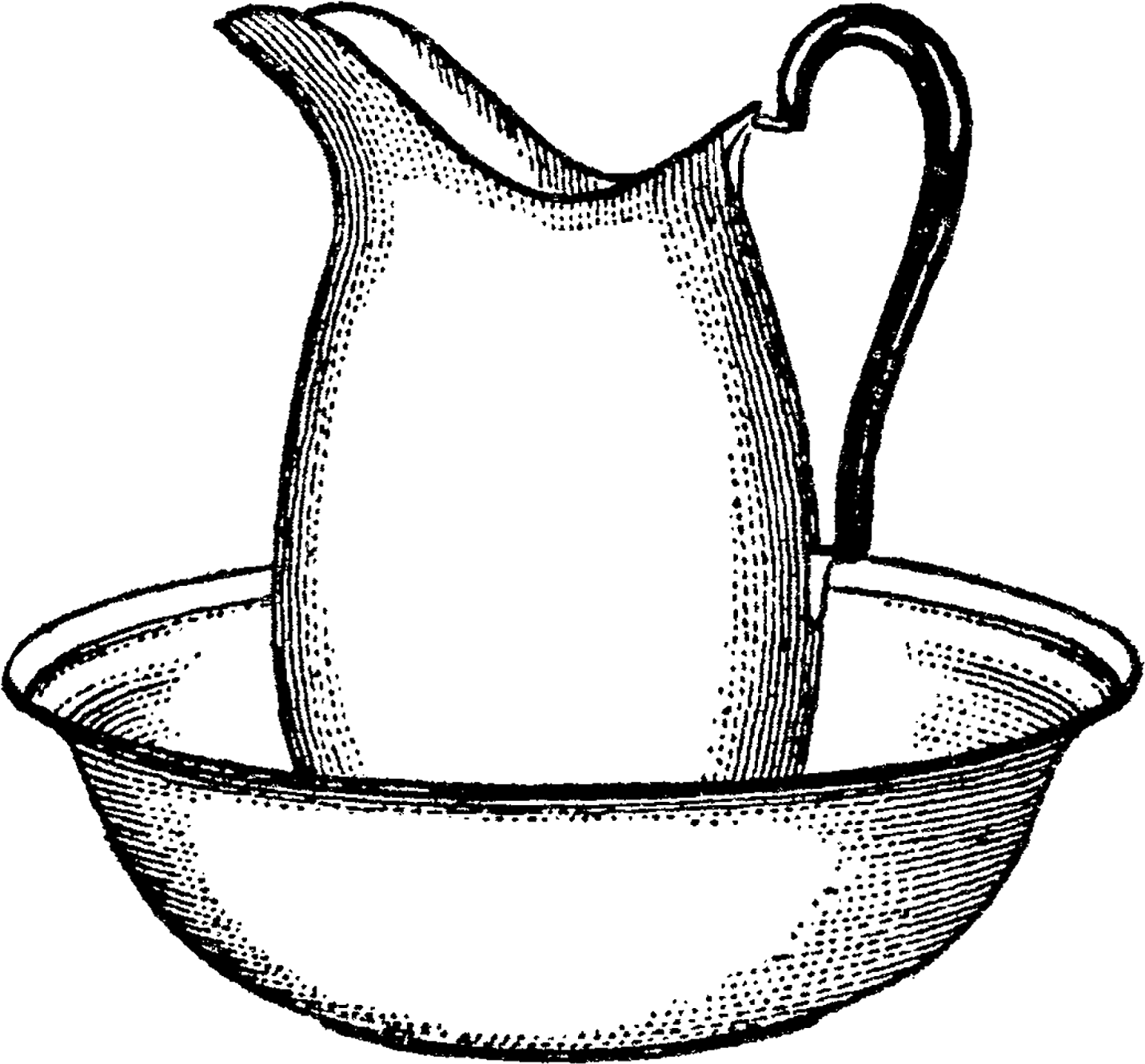 Vintage Pitcher And Bowl Bath Digital Clip Art - Black And White Bathroom Printables Vintage (1600x1478)