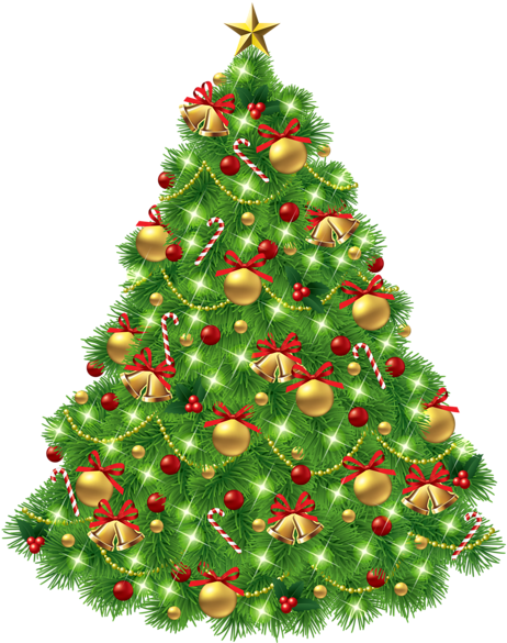 Transparent Christmas Tree With Ornaments And Gold - Christmas Tree Clip Art Transparent Background (482x600)