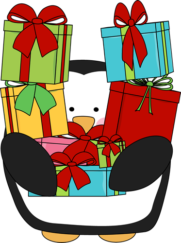 Penguin Carrying Christmas Presents - Penguins With Gifts Clip Art (373x500)