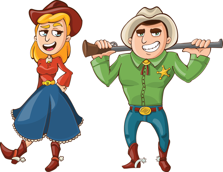 Cowboy Cowgirl Gun Rifle Hat Dress West Western - Cowboys Cartoon (1280x988)