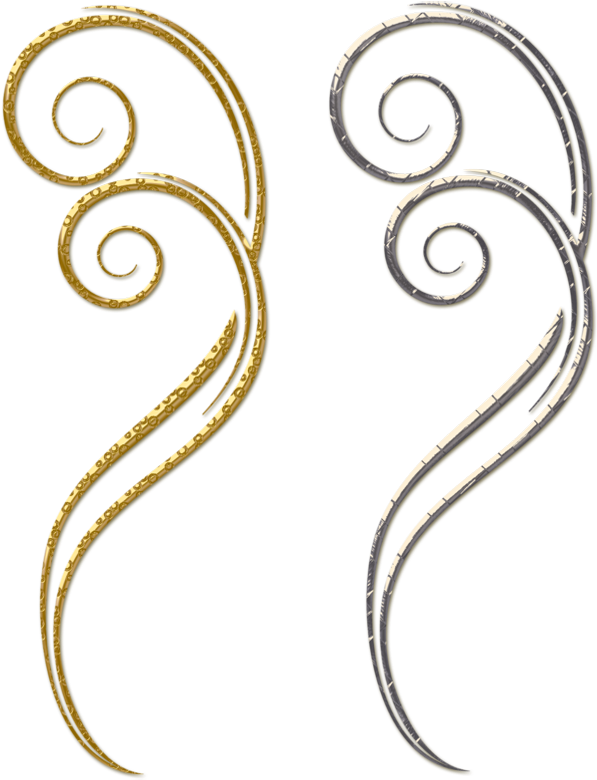 Gold And Silver Decorative Ornaments Png Clipart - Swirl Clips Gold Png (620x811)