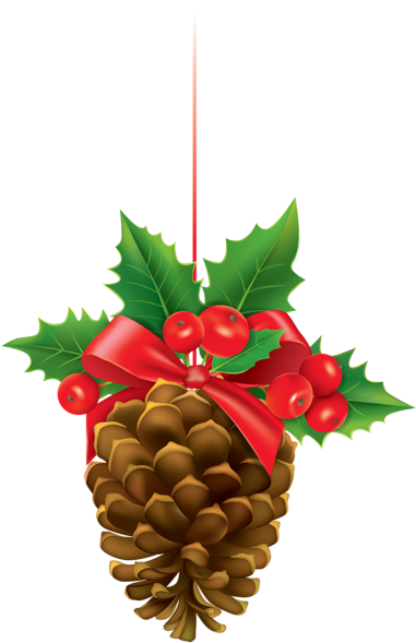 Christmas Pinecone With Mistletoe Png Clipart Image - Christmas Pine Cone Clipart (398x600)