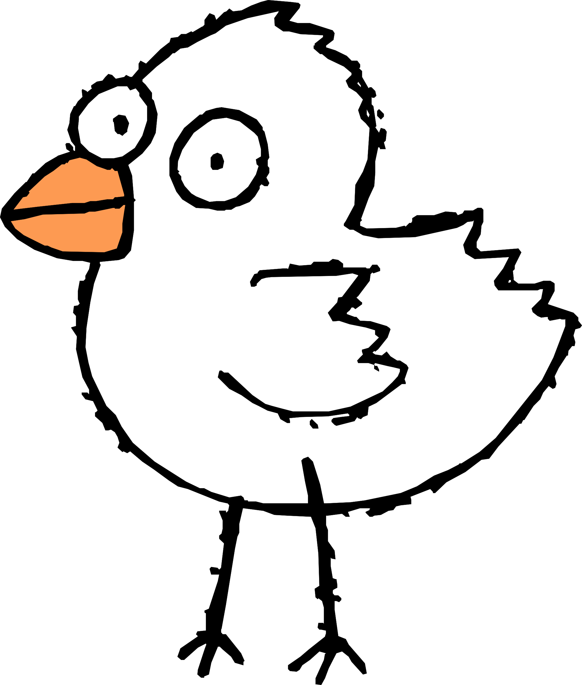 Cartoon Bird 2 Black White Line Art Scalable Vector - Black And White Cartoon Bird (1979x2328)