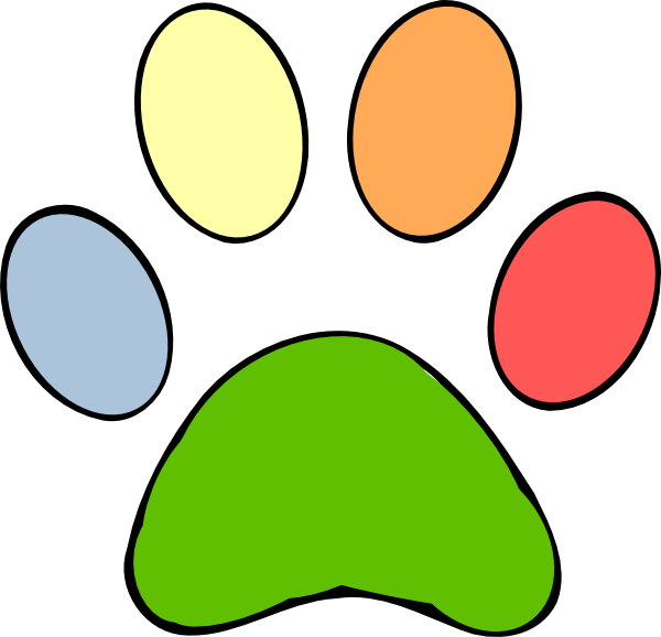 Colorful Paw Print Clipart (600x578)