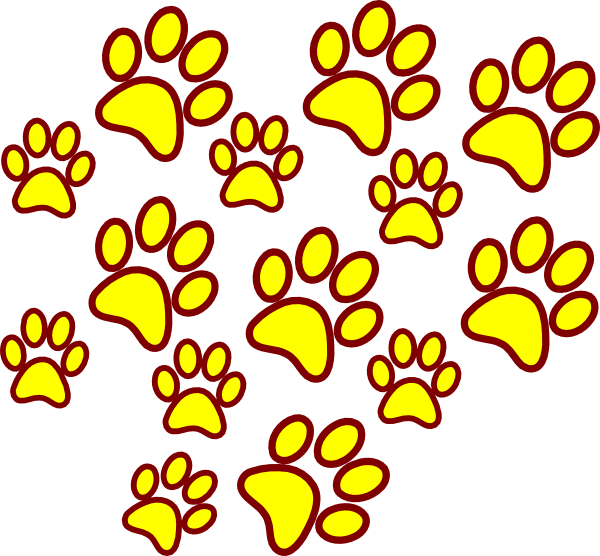 Yellow Paw Print Multi Clip Art - Clip Art (600x556)
