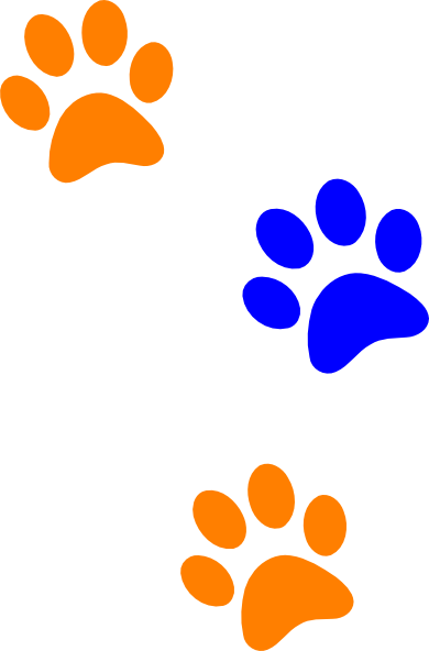 Art Cat Paw Print Clip Art Tattoo - Orange And Blue Paw Prints (390x592)