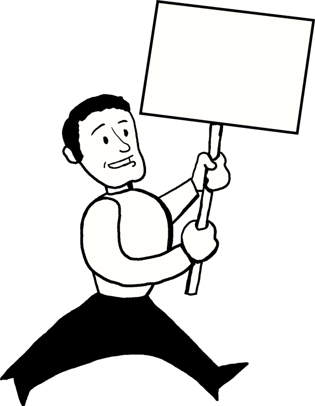 Helping Hand Clipart - Cartoon Guy Holding Sign Png (621x800)