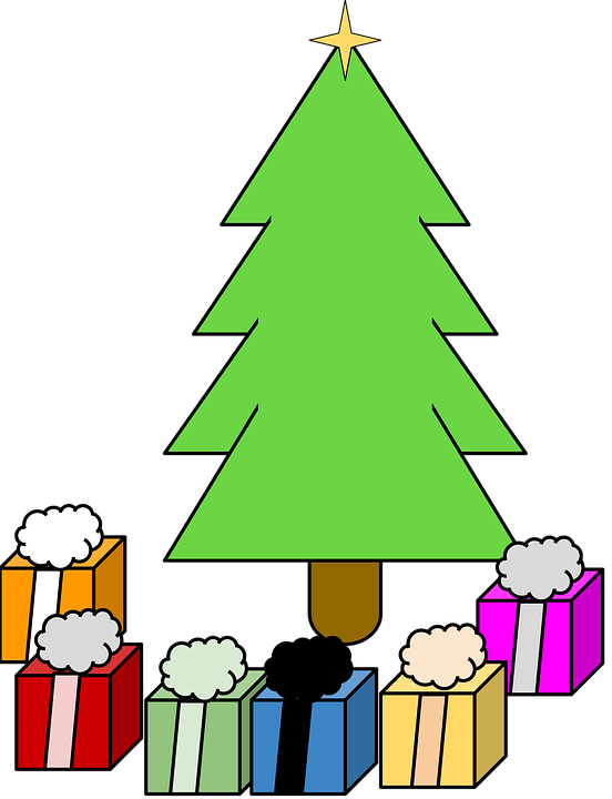 Pine Tree Christmas Gifts Santa Family Presents - Basit Çam Ağacı Çizimi (981x1280)