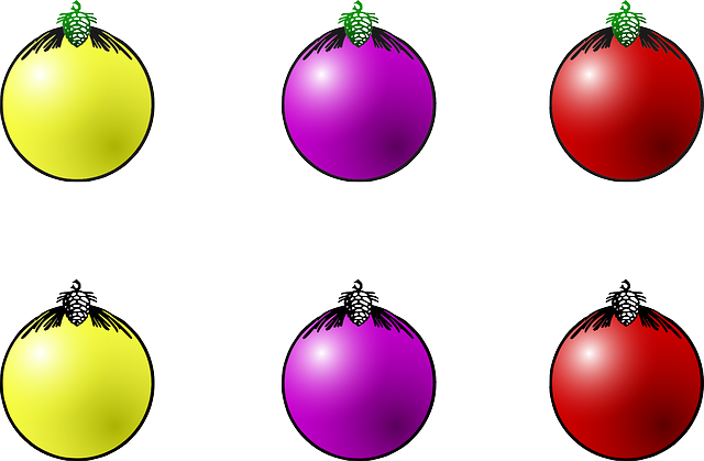 Plants, Tree, Cartoon, Ball, Free, Color, Gift - Coloured Cartoon Christmas Ball Balls (640x419)