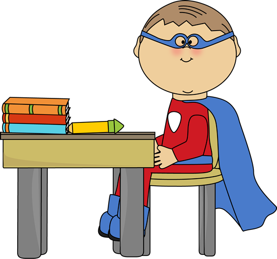 Boy Superhero At School Desk Clip Art - Superhero At School (550x516)