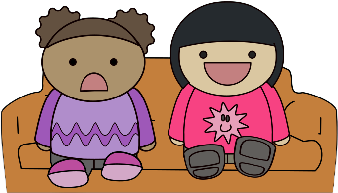 Free Two Kids Watching Tv Clip Art - Two Girls Watching Tv In Cartoon (712x454)
