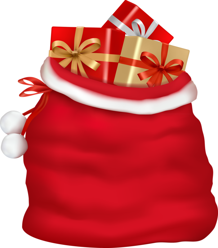 Santa Claus And Gift Bags Vector - Santa's Bag Of Presents (703x800)