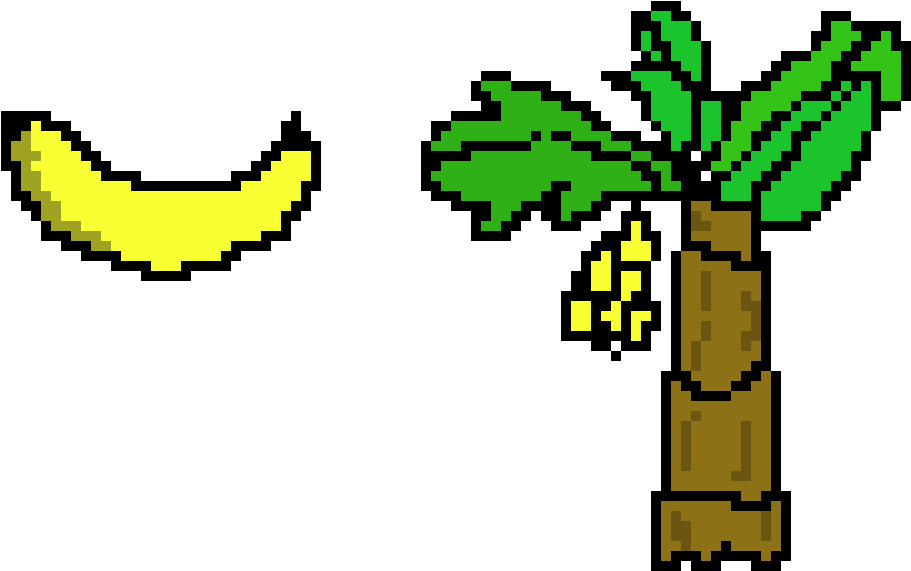 Banana And Banana Tree - Pixel Art Banana Tree (1030x680)