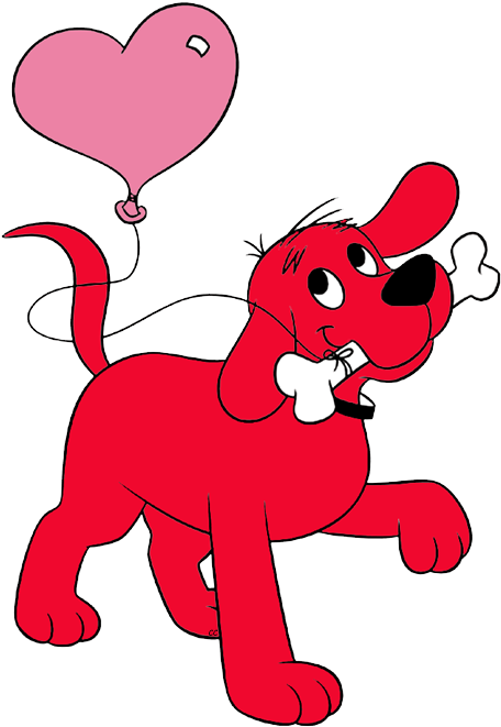 Clifford With A Heart-shaped Balloon - Clifford The Big Red Dog Clipart (472x676)