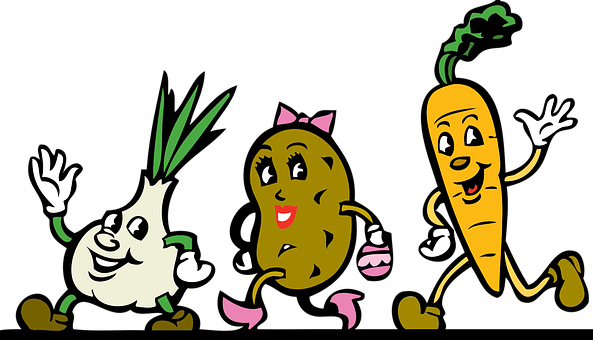 Vegetables Cartoon Root Vegetables Running - Farming Clipart (593x340)