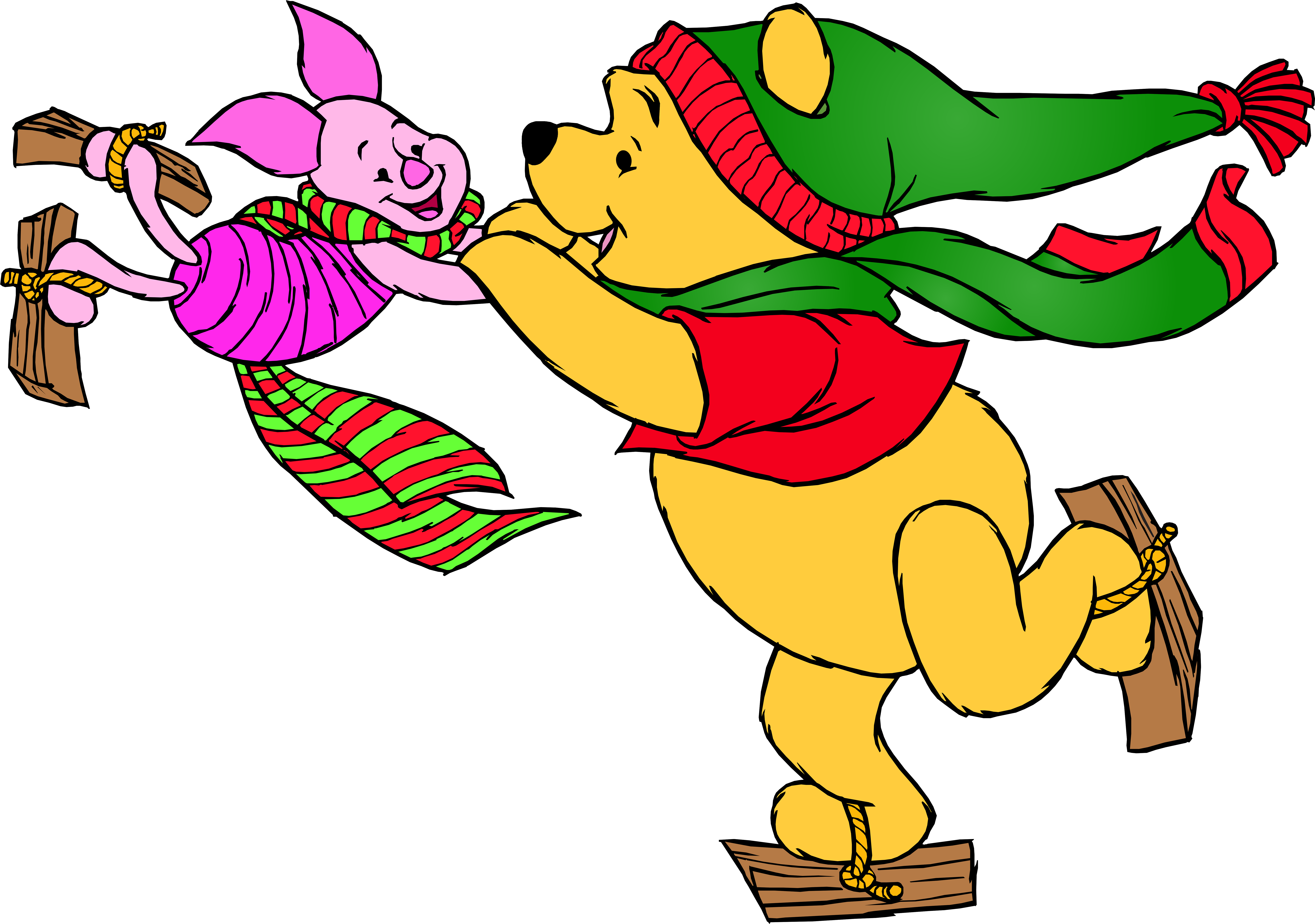 Winnie The Pooh And Piglet Skating Png Clip Art - Winnie The Pooh Winter Png (8000x5619)