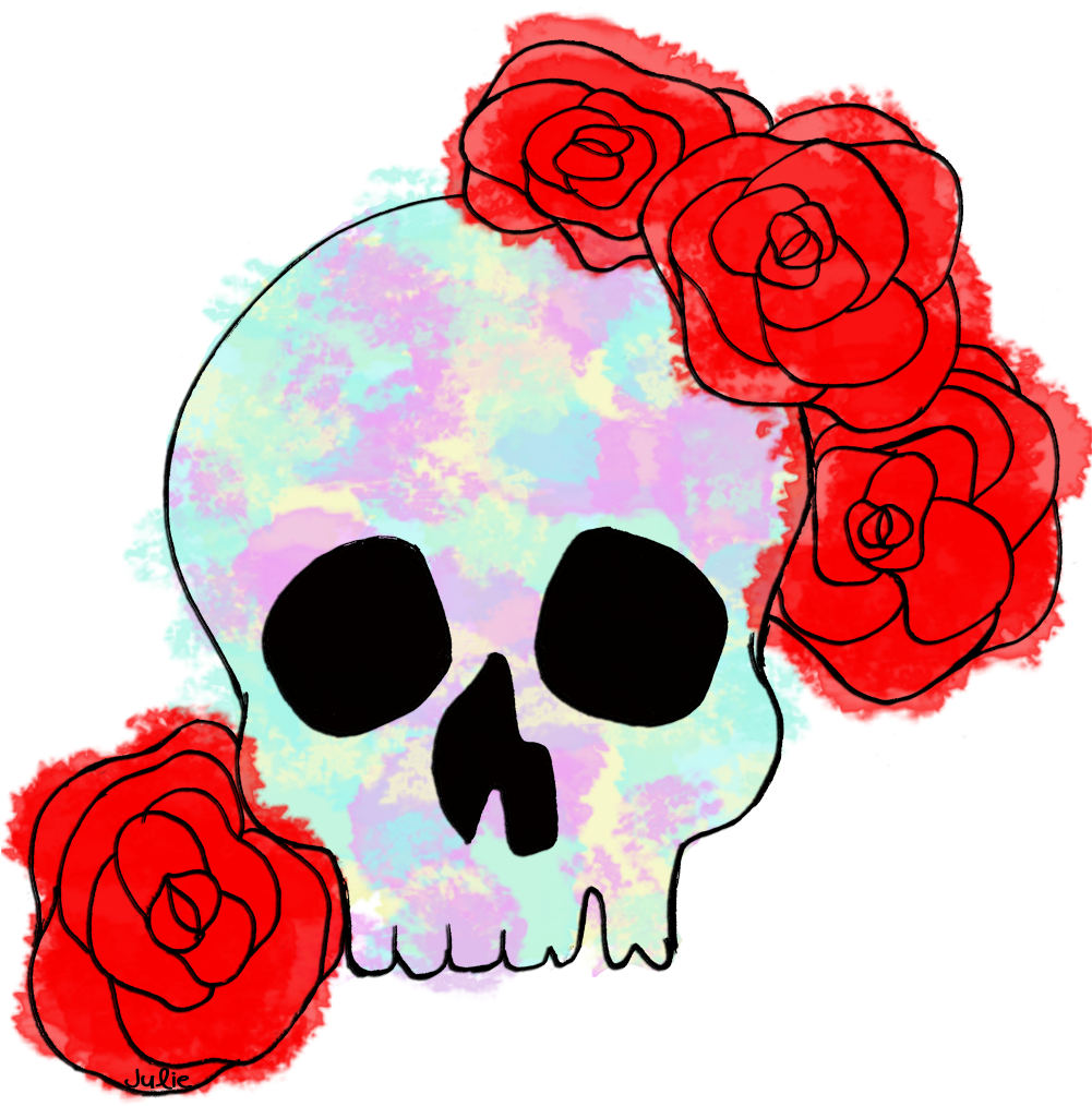 Skull Clip Art Image Black And White - Skull With Flowers Tote Bag, Adult Unisex, Natural (1000x1056)