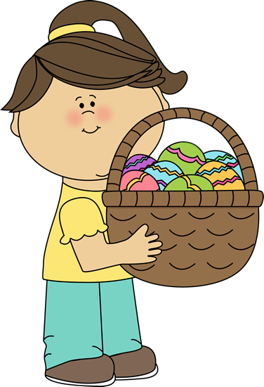 Easter - Girl Holding A Basket Clipart (376x550)