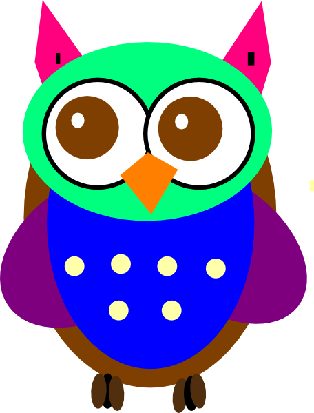 Colorful Baby Owl Clip Art - Cute Colorful Blue Owl (456x599)