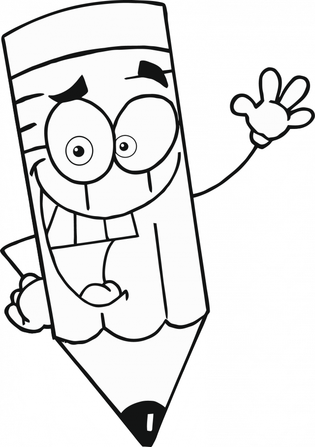 Detail Colouring Page Of Cartoon Pencil For Kids Added - Cartoon Pencil (640x908)