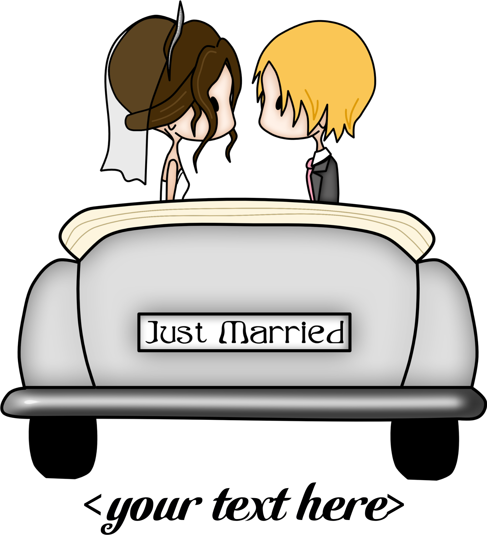 Just Married Car Png Clipart - Just Married, Bride And Groom Weddi Round Ornament (1800x1800)