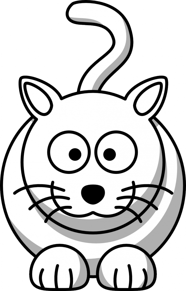 Cartoon Cat Black White Line Animal Coloring Sheet - Cartoon Cat Black And White (640x1004)