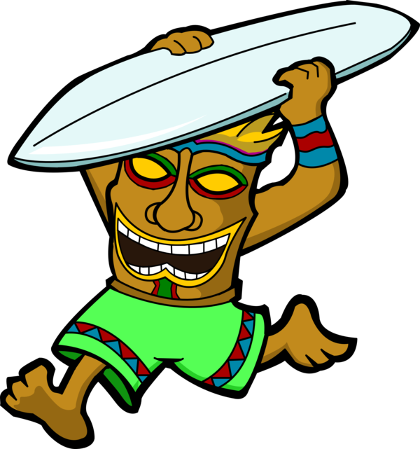 Tiki Hawaiian Totem Pole Clip Art - Tiki Man With Surfboard (600x641)