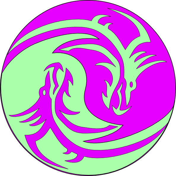 Green Purple Dragons Clip Art At Clker - Black And White Dragons (594x595)