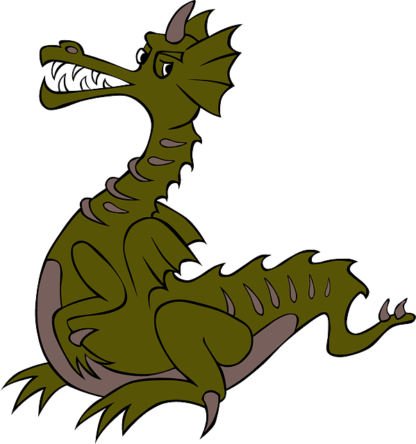 Cartoon Dragon, Green, Outline, Fire, Character, Cartoon - Green Dragon Cartoon Png (599x640)