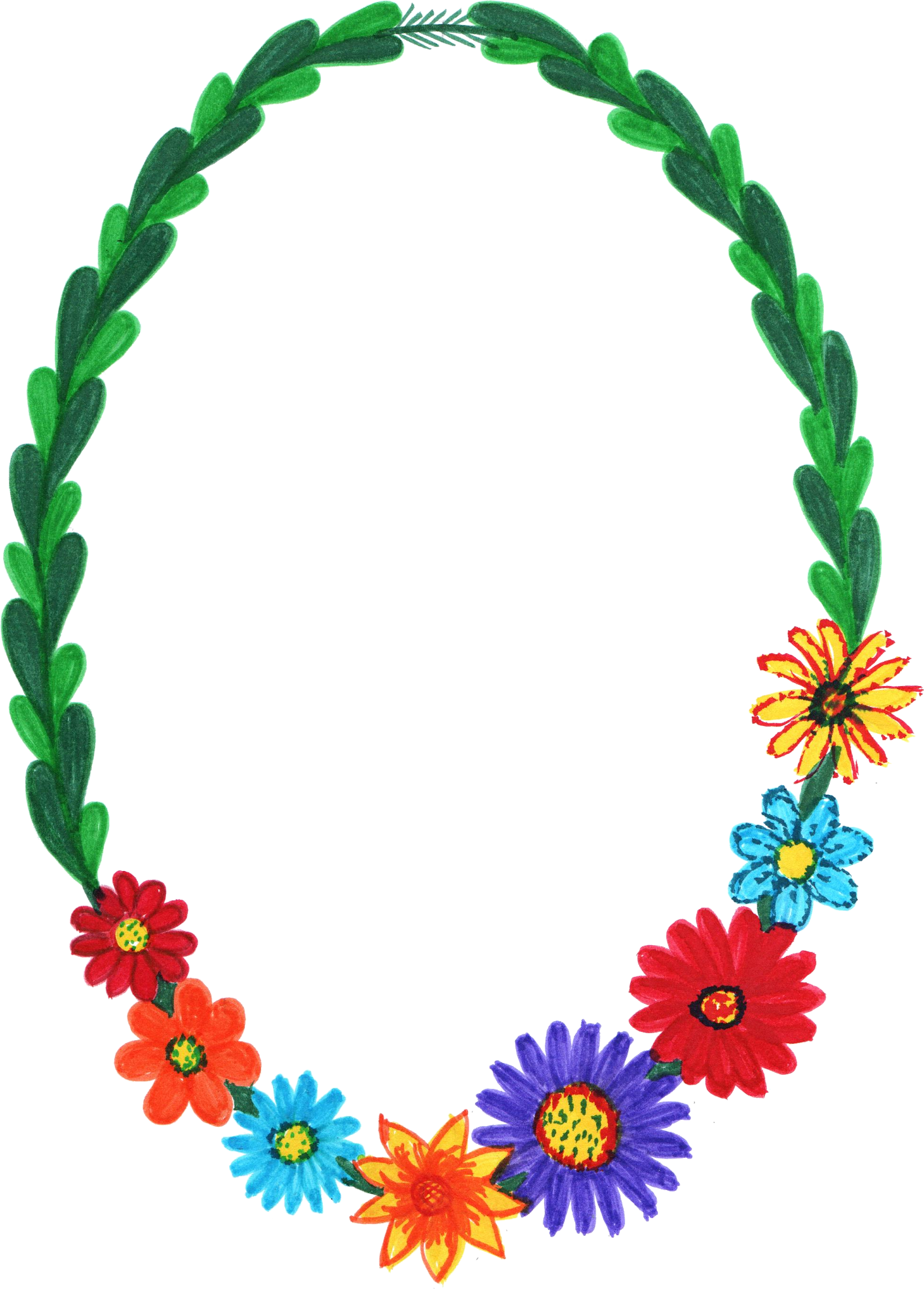 Flower Picture Frames Oval Clip Art - Oval Flower Frame Border (1459x2035)