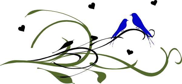 Blue Love Birds On A Branch Clip Art At Clker - Clip Art (600x278)