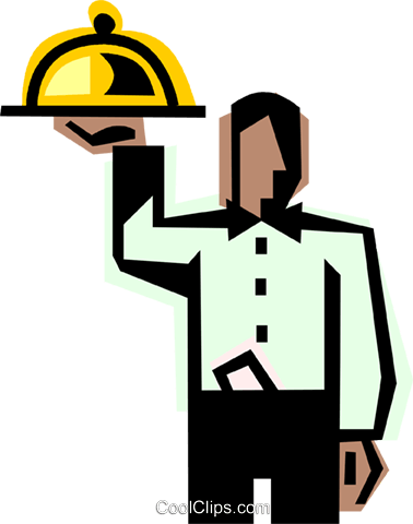 Waiter With A Serving Tray Royalty Free Vector Clip - Waiter With A Serving Tray Royalty Free Vector Clip (378x480)
