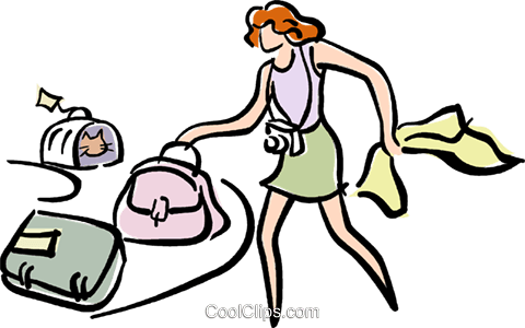 Woman Picking Up Her Luggage Royalty Free Vector Clip - Woman Picking Up Her Luggage Royalty Free Vector Clip (480x300)