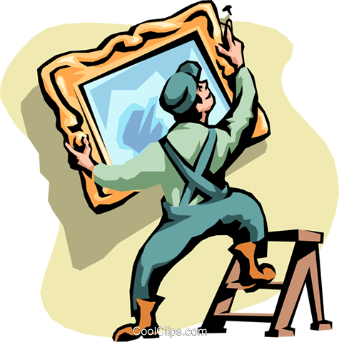 Man Hanging A Mirror Royalty Free Vector Clip Art Illustration - Man Hanging A Mirror Royalty Free Vector Clip Art Illustration (475x480)
